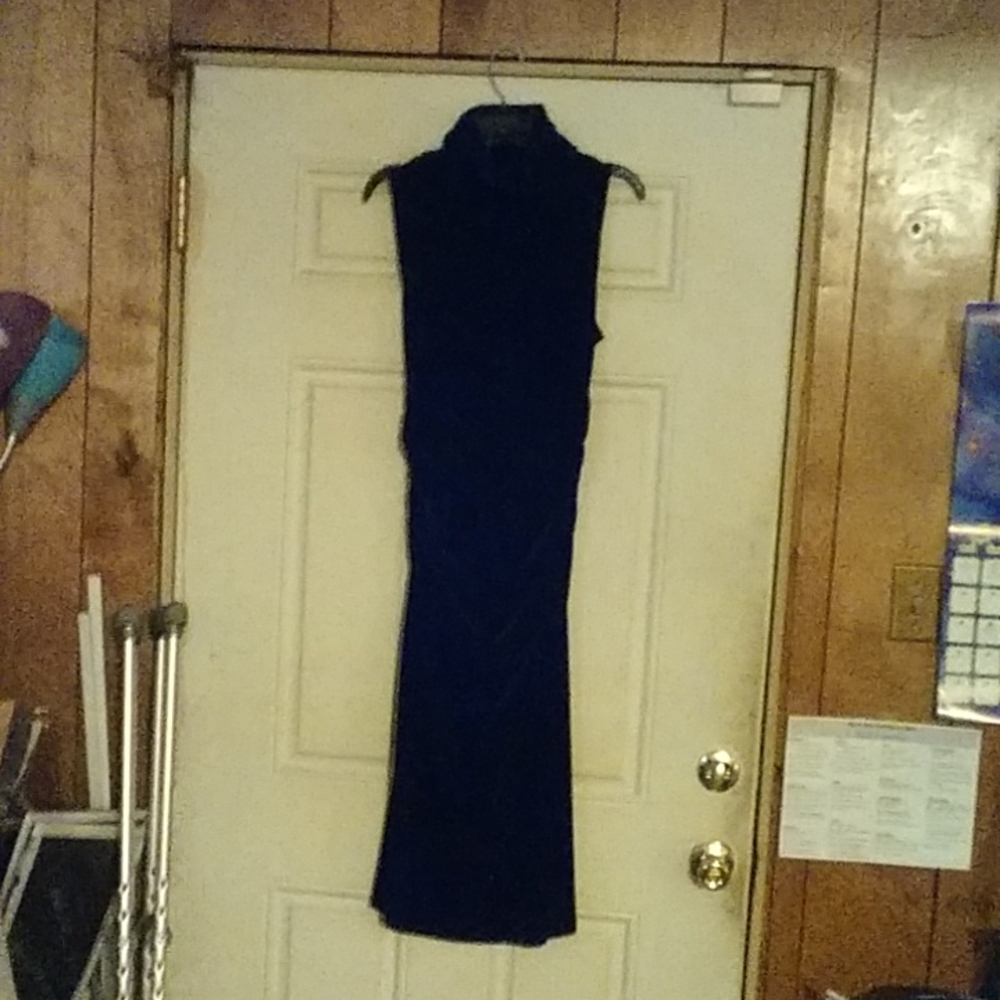 Dark purple turtle neck sleeveless evening dress